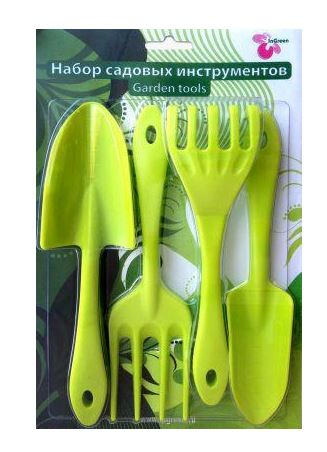 Набор садовых инструментов (лопатка, совок для пересадки, грабельки, вилка для рыхления) липовый